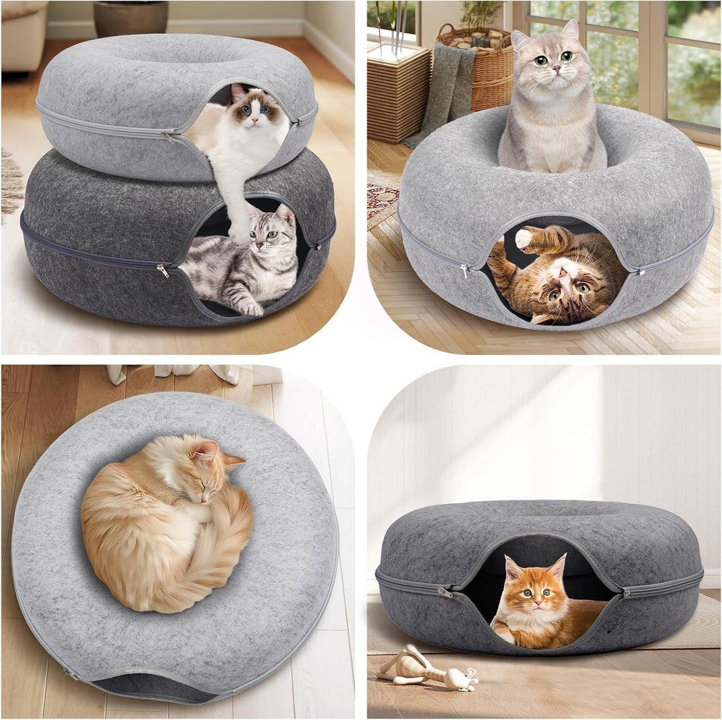 Large Peekaboo Cat Cave Donut Tunnel 24" for Indoor Cats