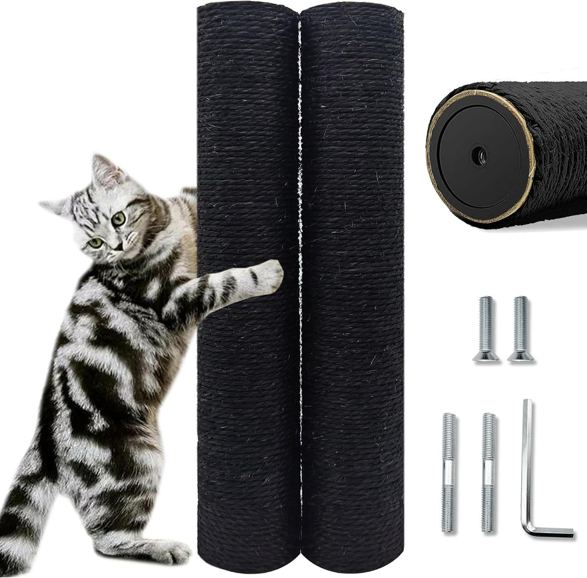 Cat Scratching Post Replacement Pole, 2 PCS 15.7in Cat Tree Replacement Post, Natural Sisal Cat Tree Replacement Parts w