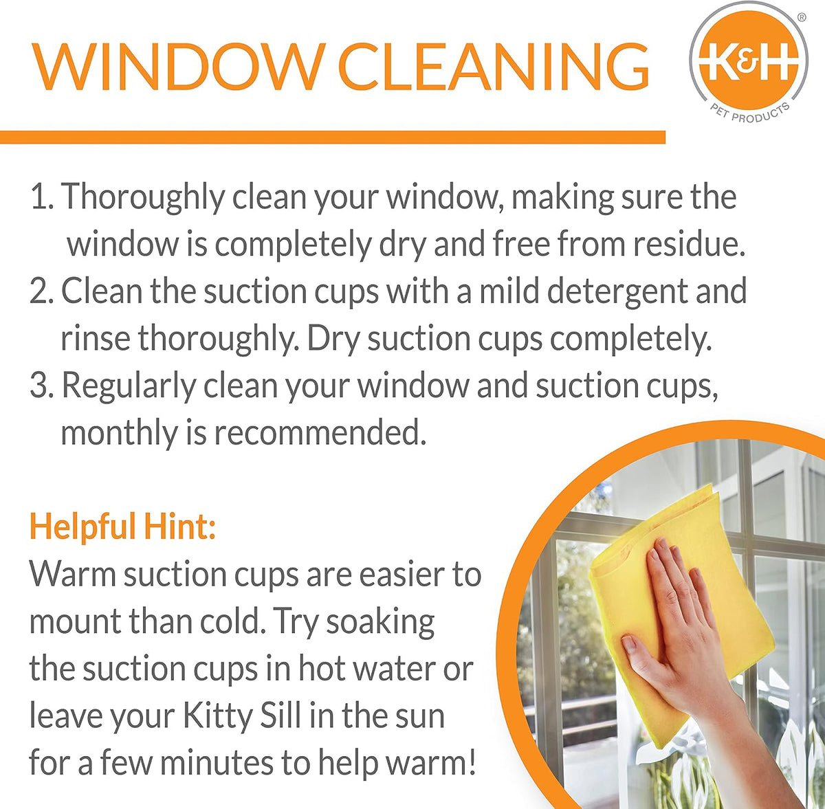 K&H Cat Window Perch Bed, EZ Mount Kitty Face, 27x11x6in, Gray