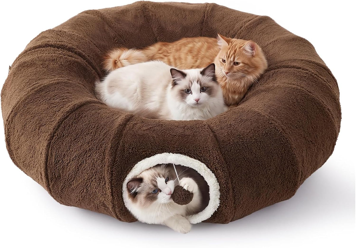 Cat Tunnel Bed for Indoor Cats, Cute Cat Donut Toy Tunnel for Small Large Cats, Peekaboo Pet Cave Play Tunnel Toys for K