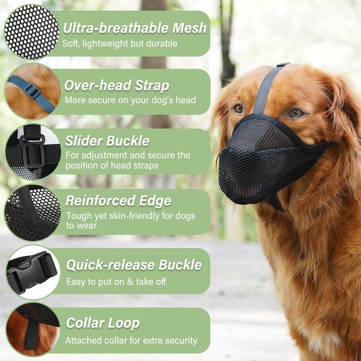 Dog Muzzle, Patented Soft Mesh Muzzle for Scavenging | Black, L