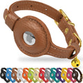 OOPSDOGGY Leather AirTag Cat Collar with Bell - Non Breakaway Kitten Collar with Apple Air Tag Holder - Lightweight GPS 