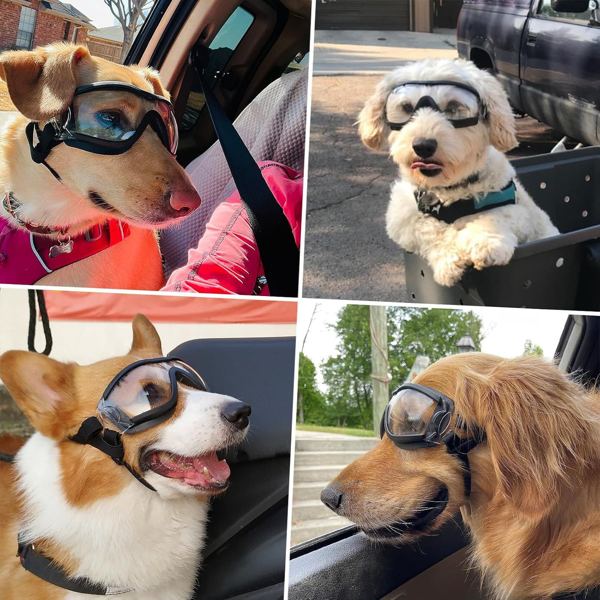 Dog Goggles for Medium to Large Breeds, Anti-UV Waterproof Windproof Dog Sunglasses with Adjustable Straps, Anti-Fog Ven