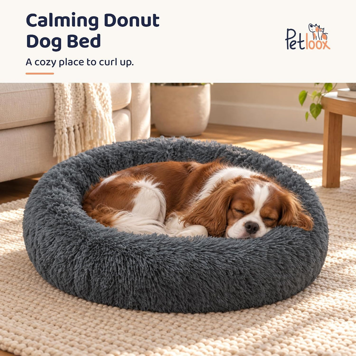 Calming Donut Dog Bed for Medium Sized Dogs, Fluffy Round Dog Bed
