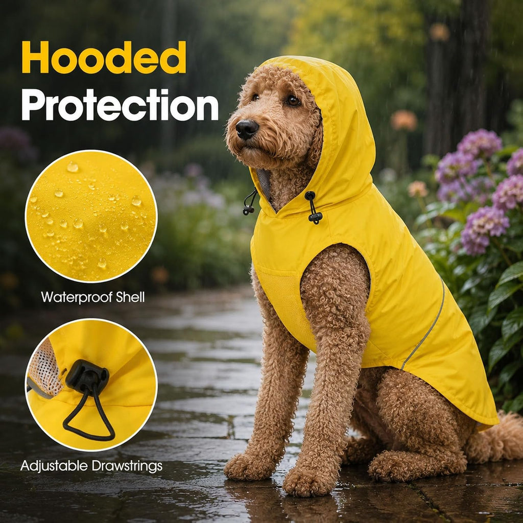 Morezi Dog Raincoat, Waterproof Dog Rain Jacket with Hood & Reflective Rim
