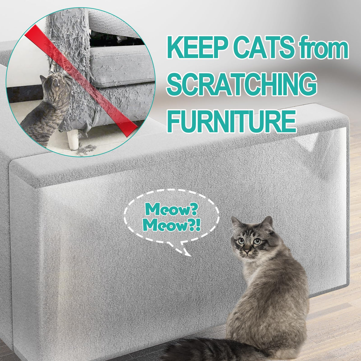 Lovinch [Thicken Vinyl] Anti Cat Scratch Furniture Protector, Single-Sided Sticky Couch Protector for Cats, Flexible Couch Corner Guard Under Cats Claw, Cat Scratch Deterrent Tape-(160" x 12.4")