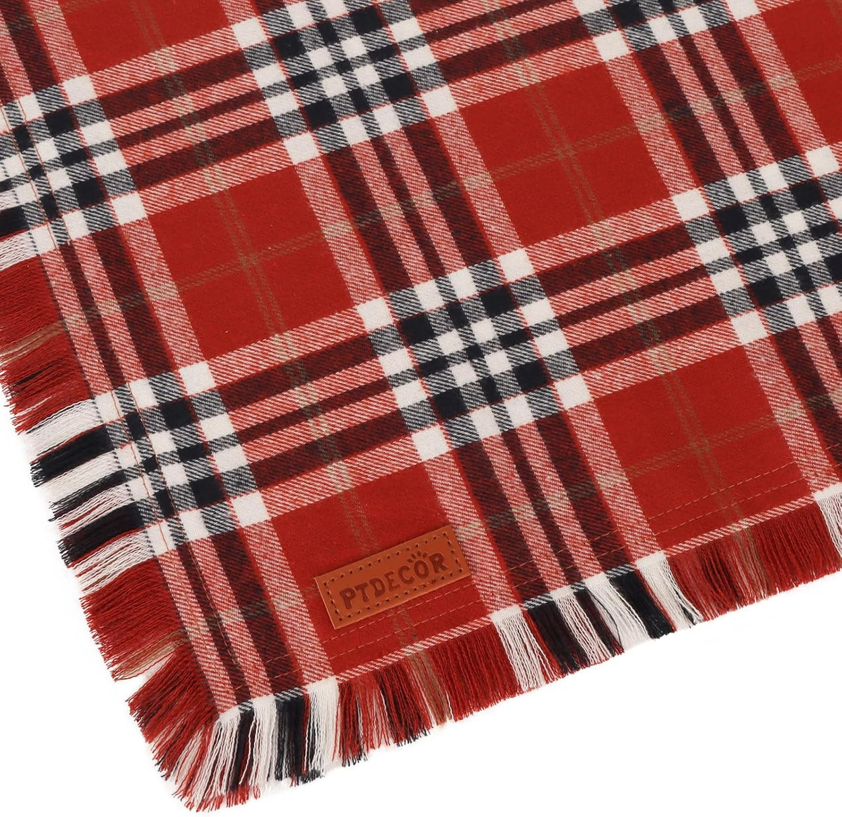 PTDECOR Fall Plaid Dog Bandana with Tassels,Thanksgiving Pet Scarf, Large