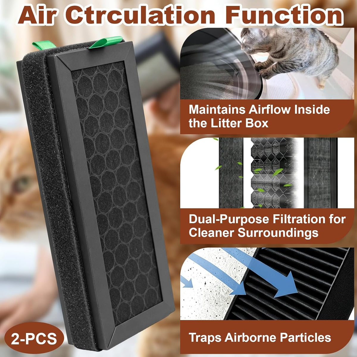 2Pcs Activated Carbon Filters Fit for Pet Self Clean Litter Box