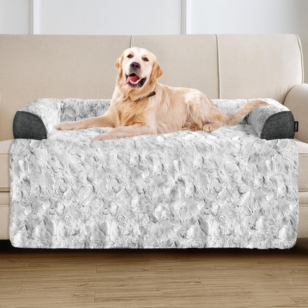 Calming Dog Bed for Couch with Cozy Raised Edge, 41x37 Inch, Grey