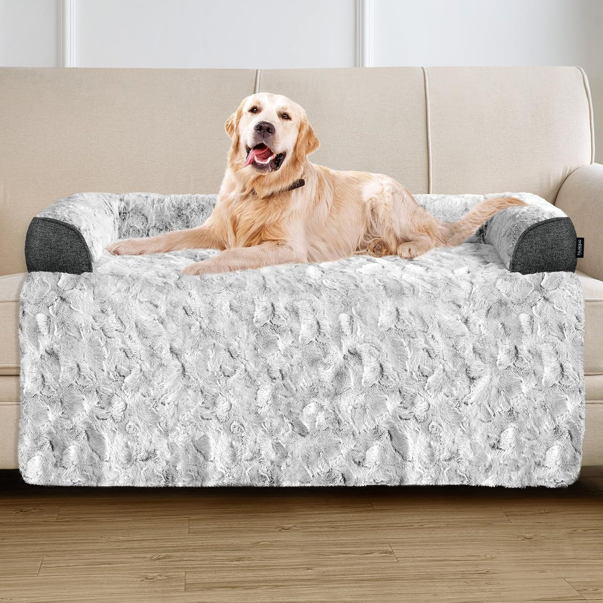 Calming Dog Bed for Couch with Cozy Raised Edge, 41x37 Inch, Grey
