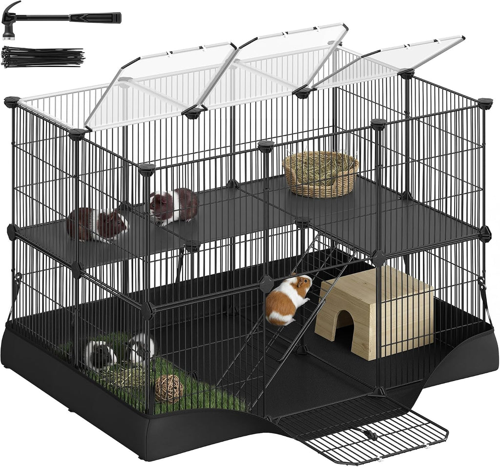 SONGMICS Pet Playpen, Clear Plastic Modular Enclosure, DIY Indoor Fence