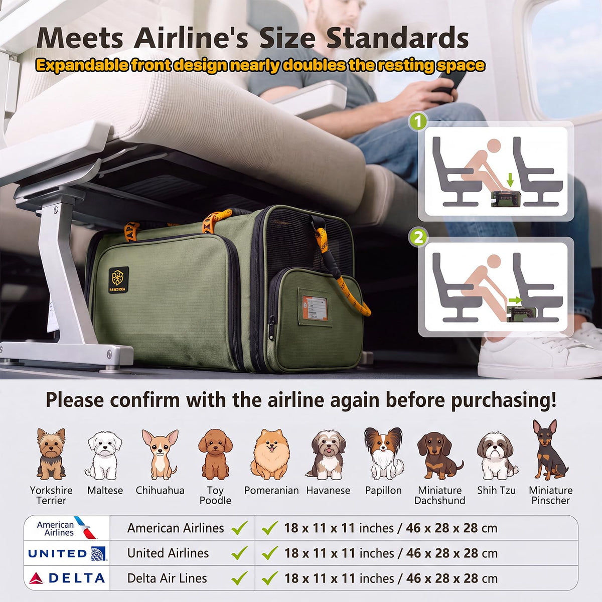 PAWZIDEA Expandable Pet Carrier for Small Cats & Dogs, TSA Airline Approved