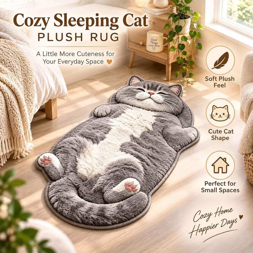 Cozy Sleeping Cat Floor Rug Plush Door Mat，#D：60 * 90cm