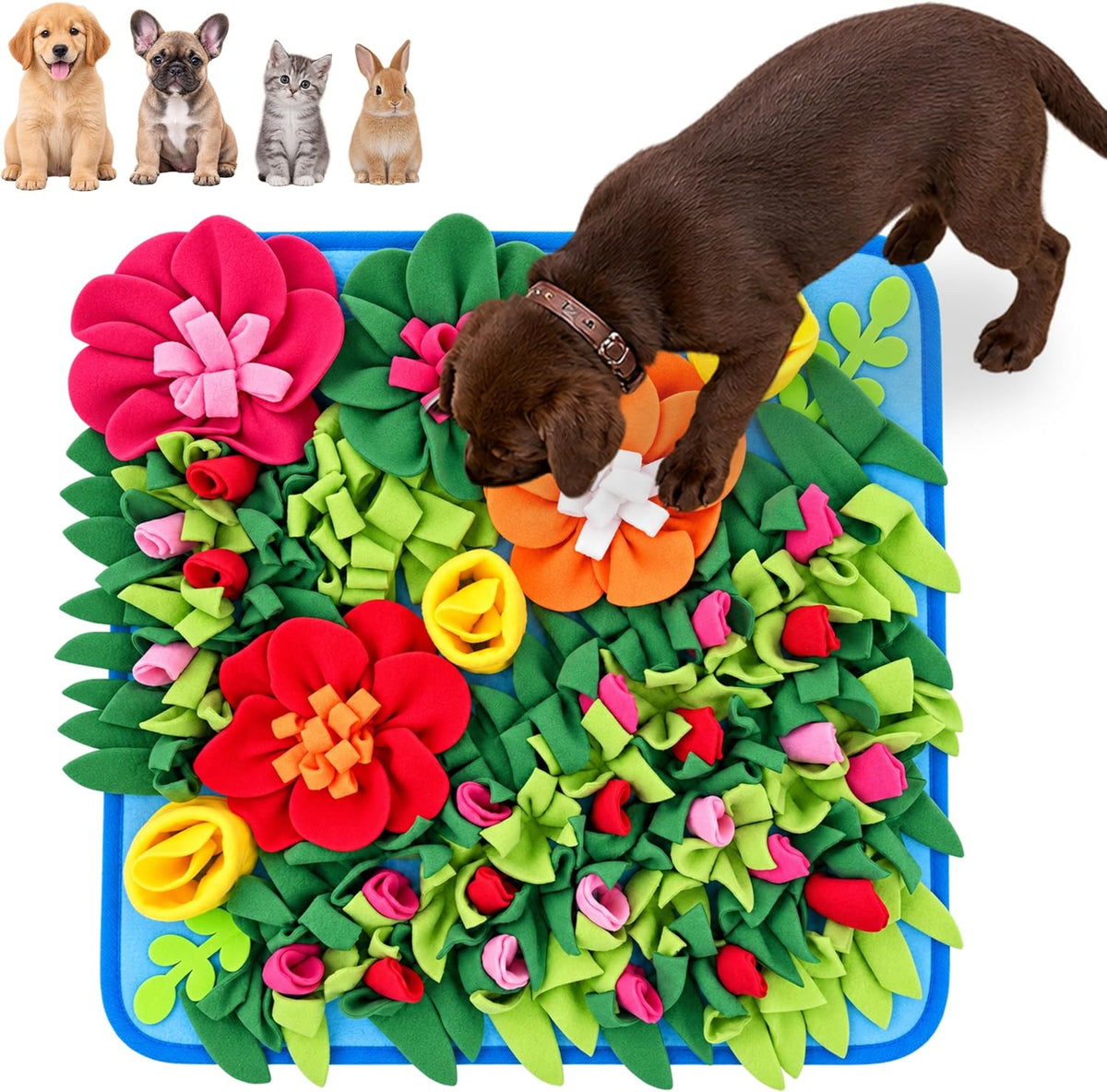Dog Snuffle Mat, Slow Feeder & Foraging Puzzle Toy, 19.7in, Colorful