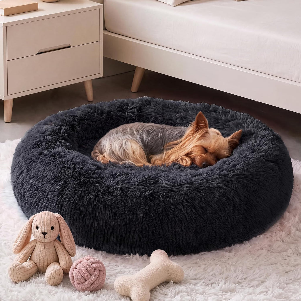 WNPETHOME Small Pink Round Calming Dog Bed Cat Bed For Comfy Sleep