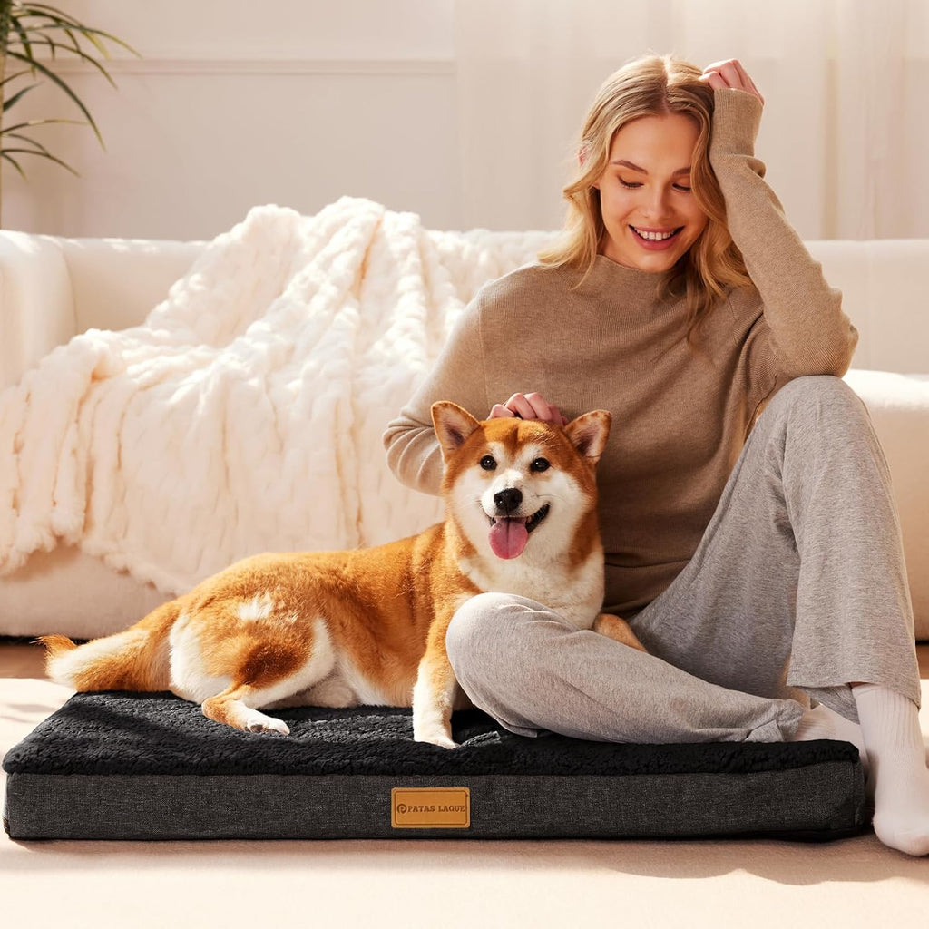Patas Lague Orthopedic Large Dog Bed Washable Pet Sofa Mat 36''X24'' Black