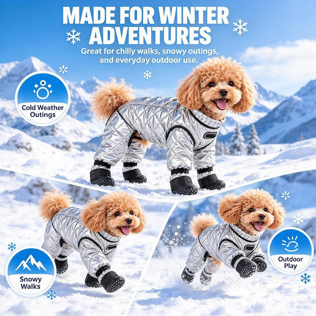 Dog Snowsuit with Attached Boots, Full Body Winter Dog Coat，#B：Small