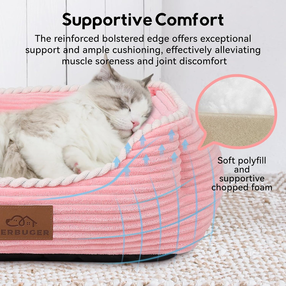 Zerbuger 25in Pink Rectangle Cat Dog Bed Machine Washable Sleeping Sofa