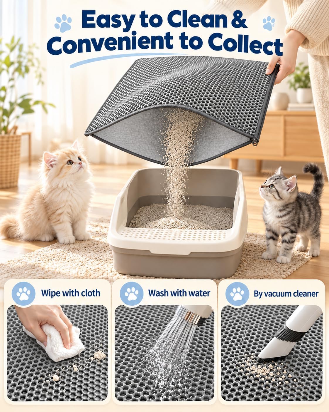 GRELY Cat Litter Mat, 47 x 28 Extra Large Waterproof Litter Box Mat