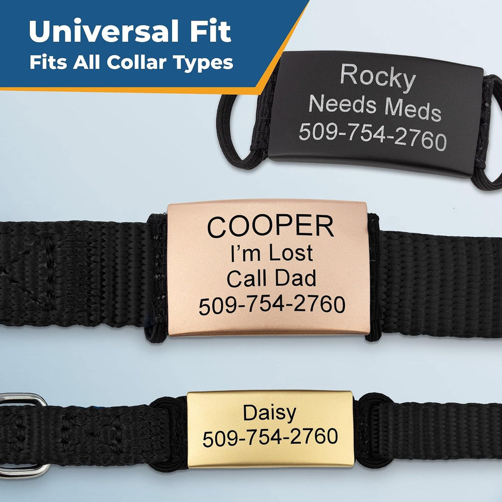 GoTags Slide On Silent Pet ID Tags, Personalized Steel Dog and Cat Tag