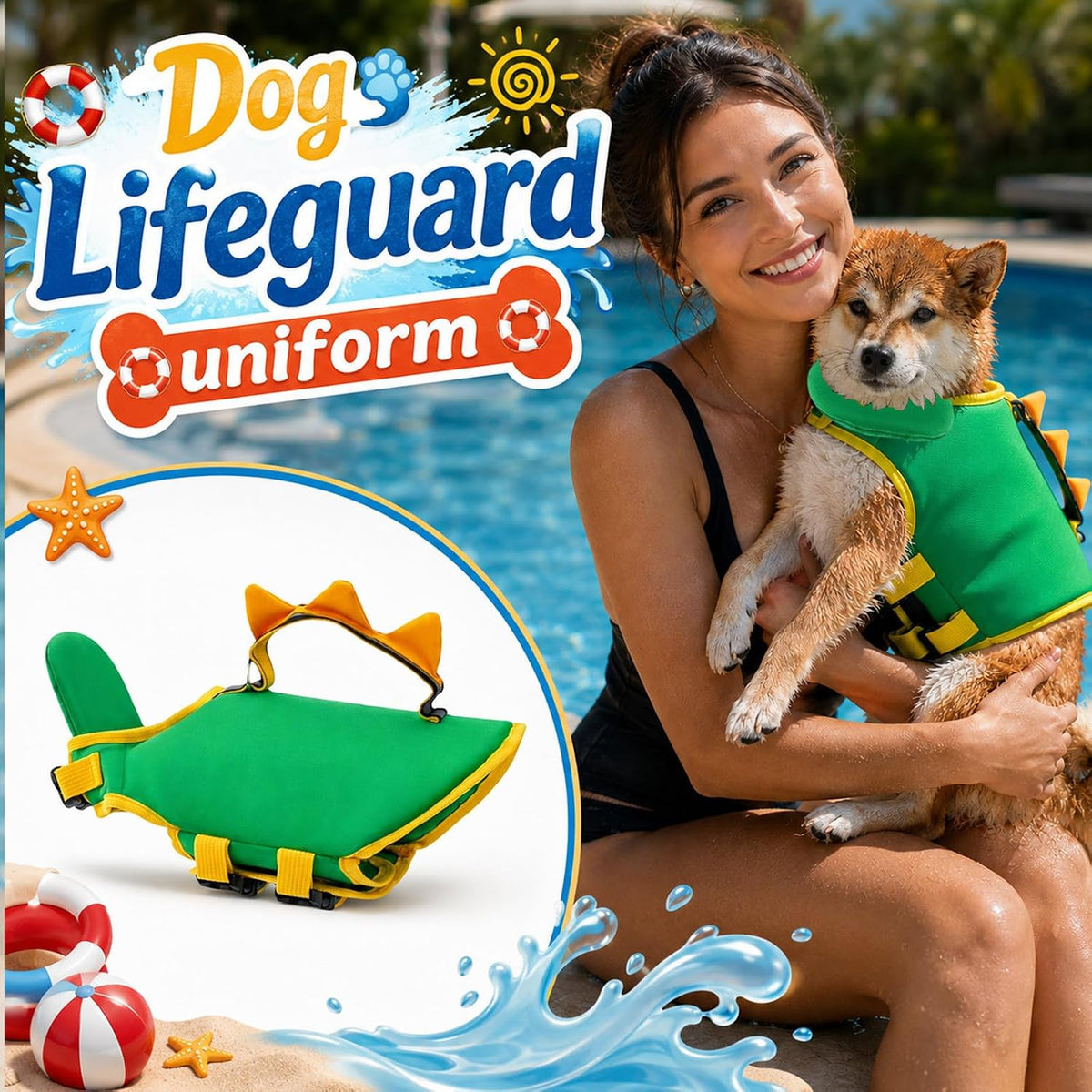 Dog Life Jacket with Chin Float Dinosaur Life Vest for Dogs