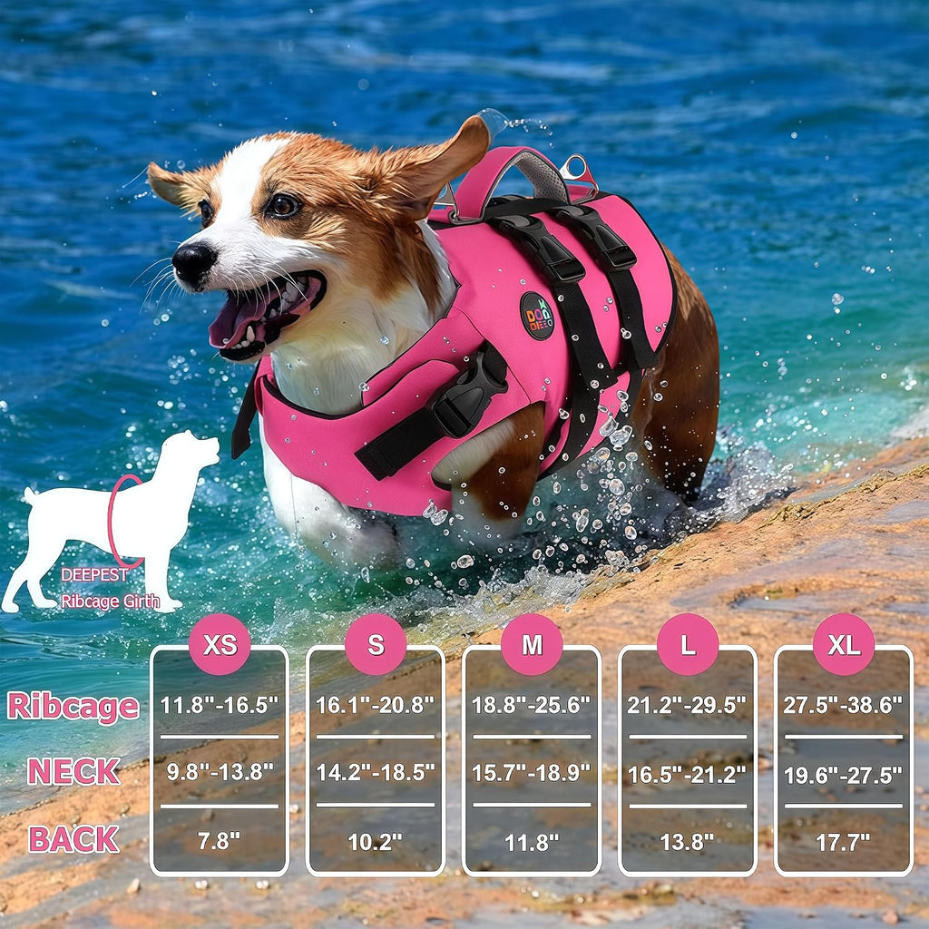 Dogcheer Dog Harness Life Jacket, High Buoyancy Neoprene Dog Life Vest for Swimming Boating, Adjustable Puppy Swim Vest 