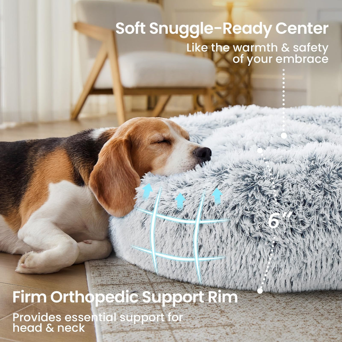 JOLLYVOGUE Small Dog Bed, Calming Dog Beds for Small Dogs & Indoor Cats - 20 Inches Donut Washable Cat Bed for Kittens & Puppies, Round Fluffy Plush Faux Fur Pet Beds(Smoke Grey)