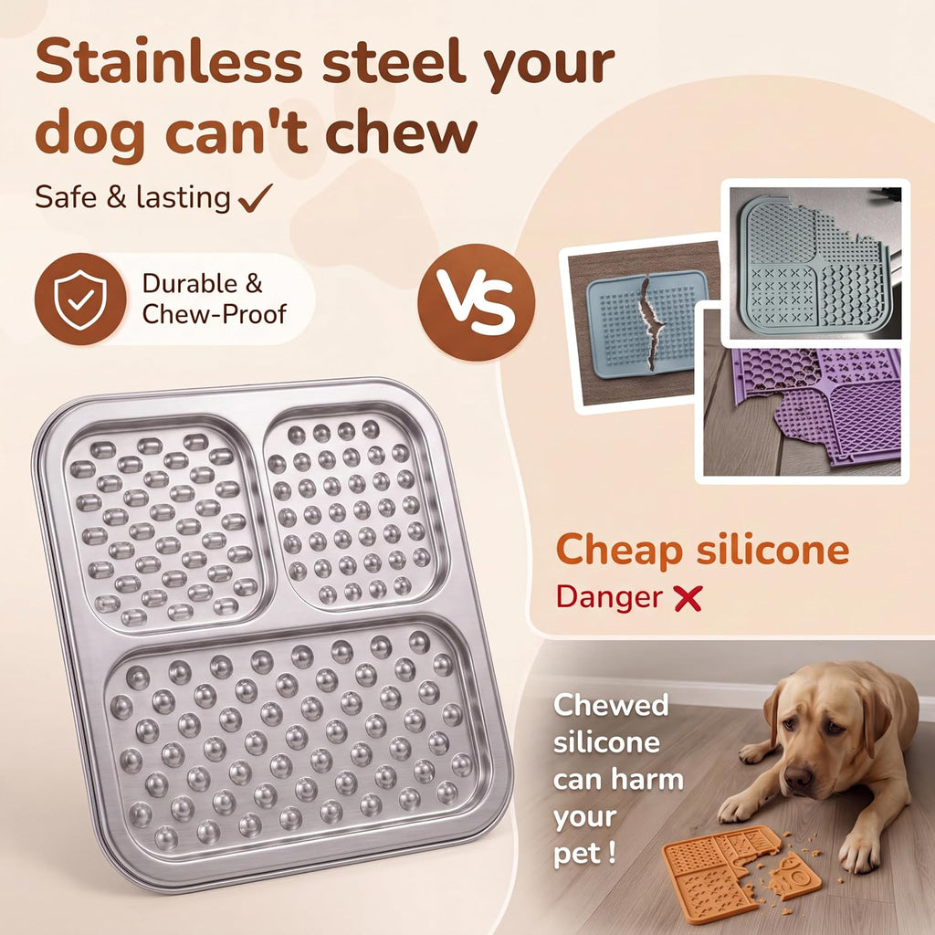 2 Pack - Stainless Steel Lick Mat for Dogs & Cats, Large Non-Slip Slow Feeder Pad with Suction Cups, Chew-Proof Dog Lick