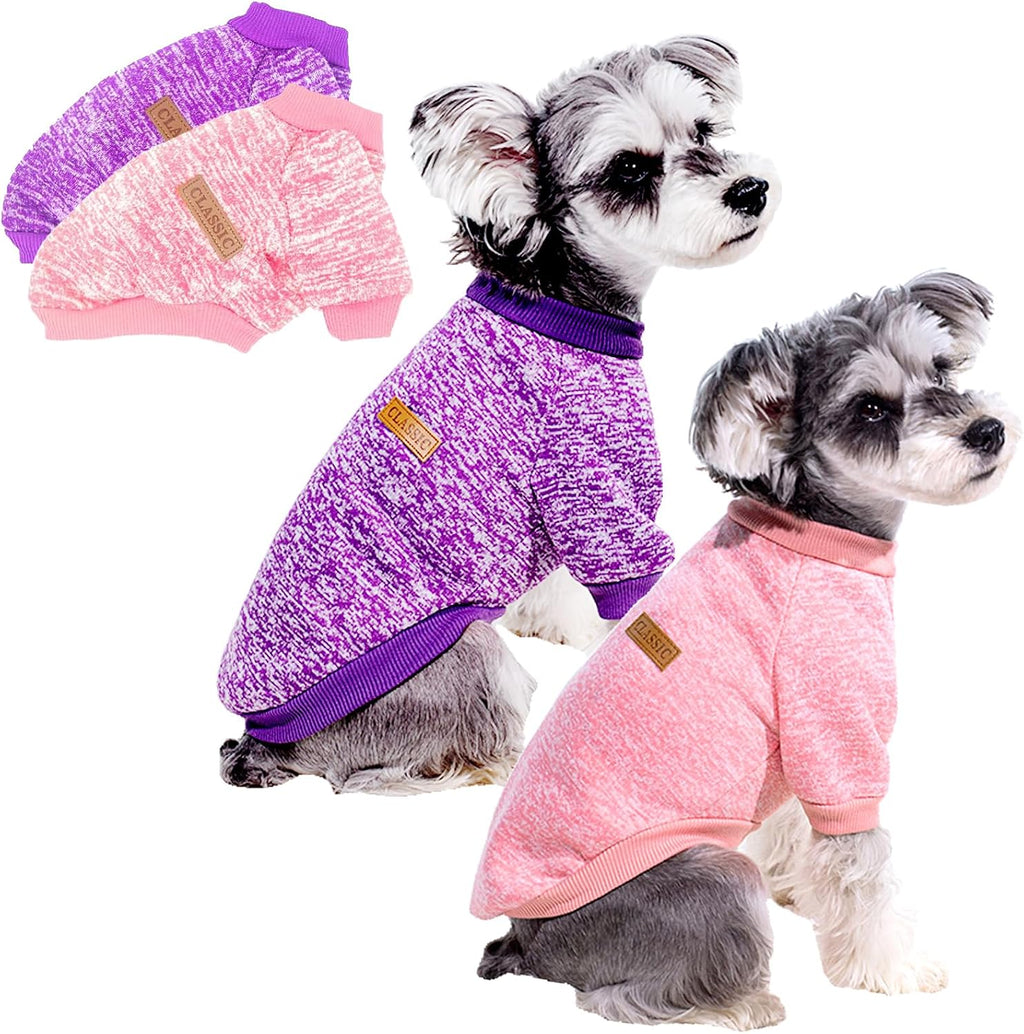 2 Pack Dog Sweaters for Small Dogs & Cat Soft Cute Winter Puppy Clothes