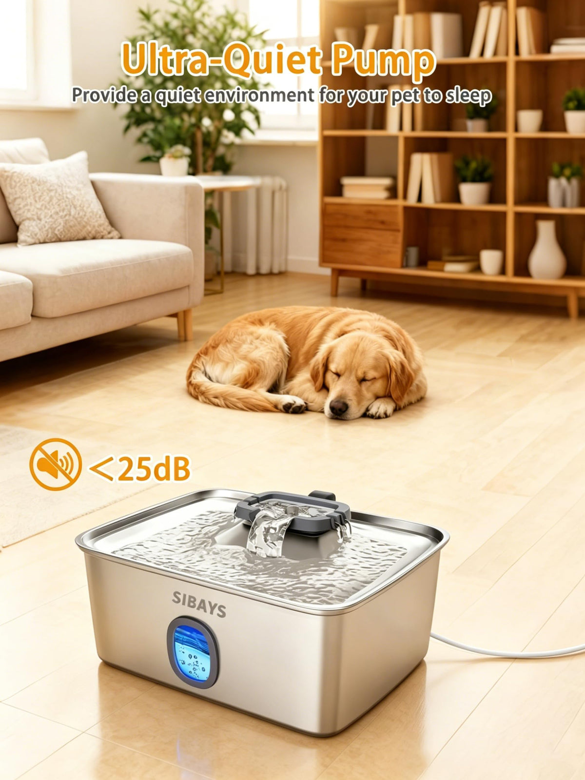 SIBAYS Large Dog Water Fountain, 4Gal/15L Large Capacity Stainless Steel Dog Water Bowl Dispenser for Large Dogs & Multi-Pet, Ultra Quiet Automatic Pet Water Fountain with Water Window& LED Light FS76