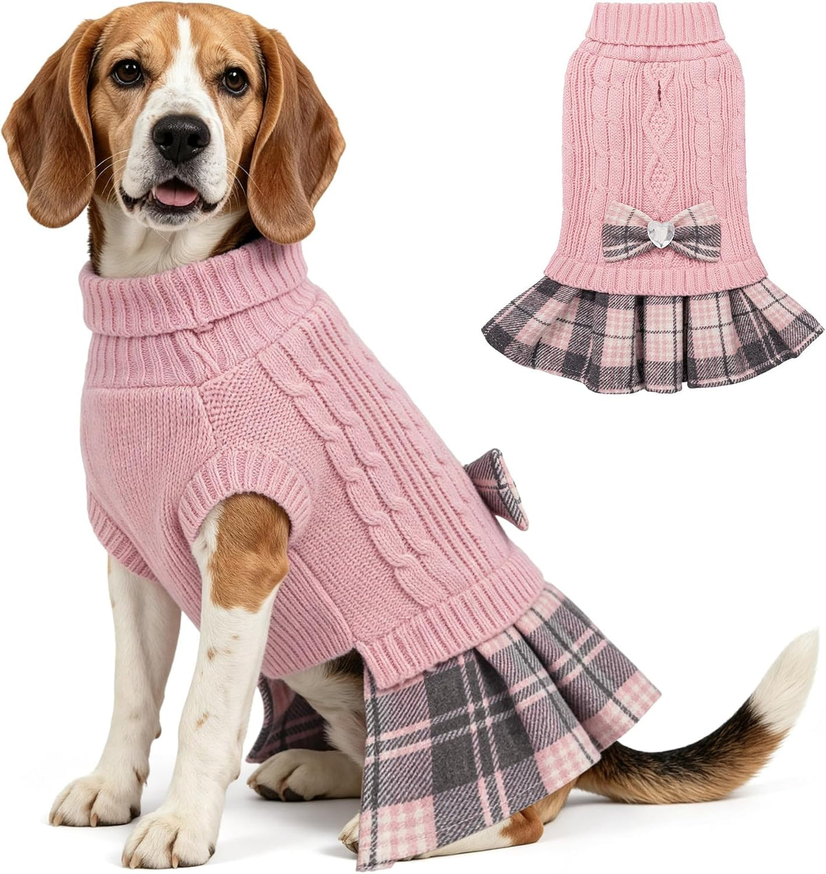 Small Dog Sweater Dress with Bowtie Turtleneck - Knitted Pet Clothes