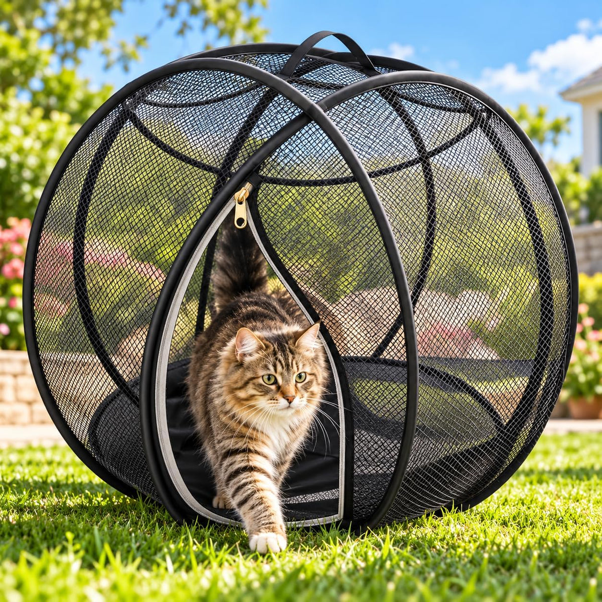 Rolling Cat Ball, Outdoor Cat Enclosure, 27" Foldable Rolling Cat Playpen