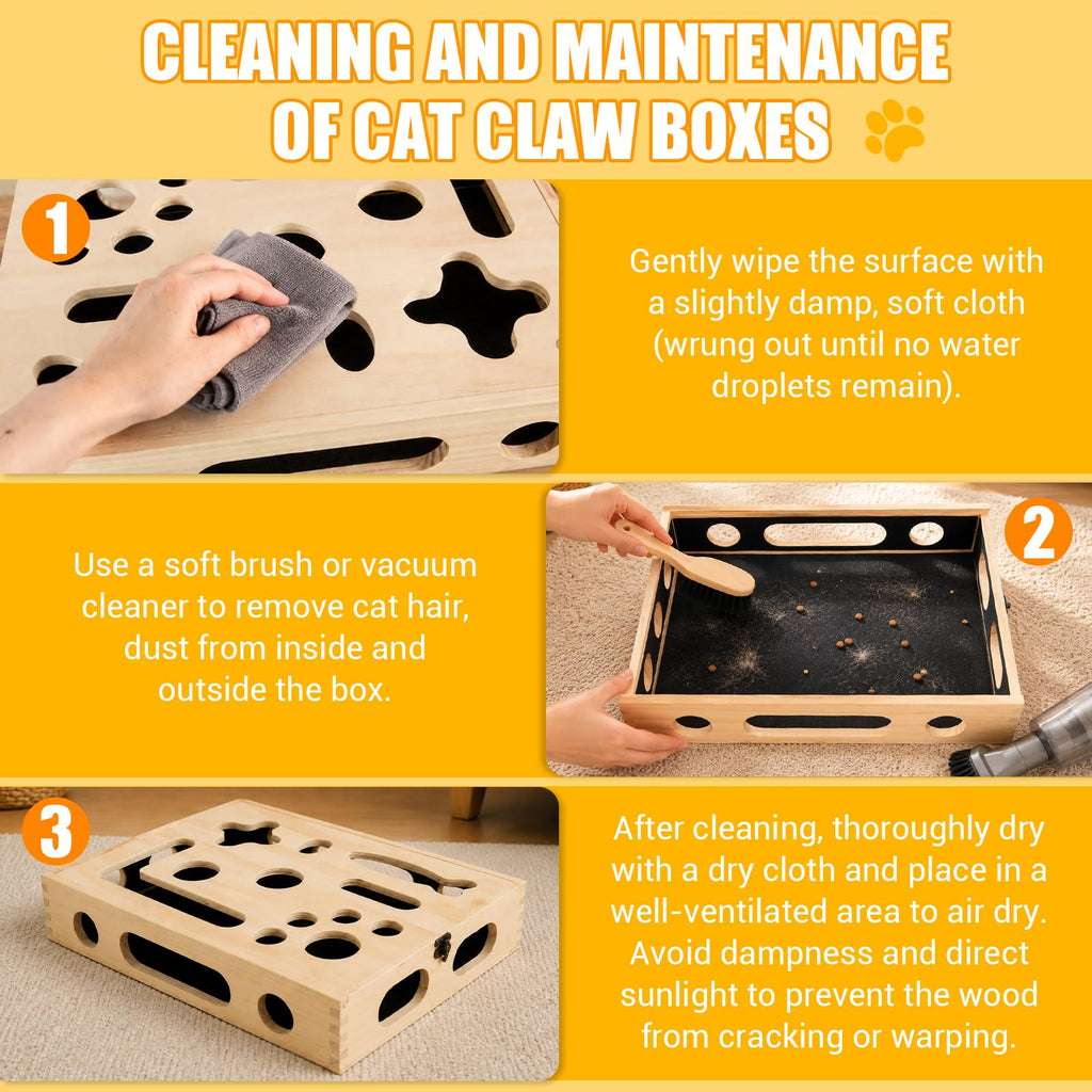 Large Cat Nail File Box, Sturdy Wood Cat Scratch Puzzle Enrichment Box Toy