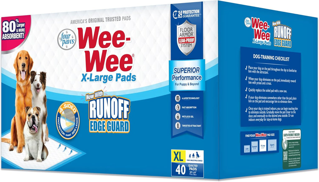 Four Paws Wee-Wee Superior Performance Extra Large Pee Pads for Dogs with Runoff Barrier Edge Guard Protection, Puppy & 