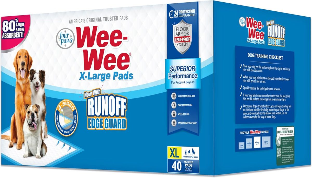 Four Paws Wee-Wee Superior Performance Extra Large Pee Pads for Dogs with Runoff Barrier Edge Guard Protection, Puppy & 