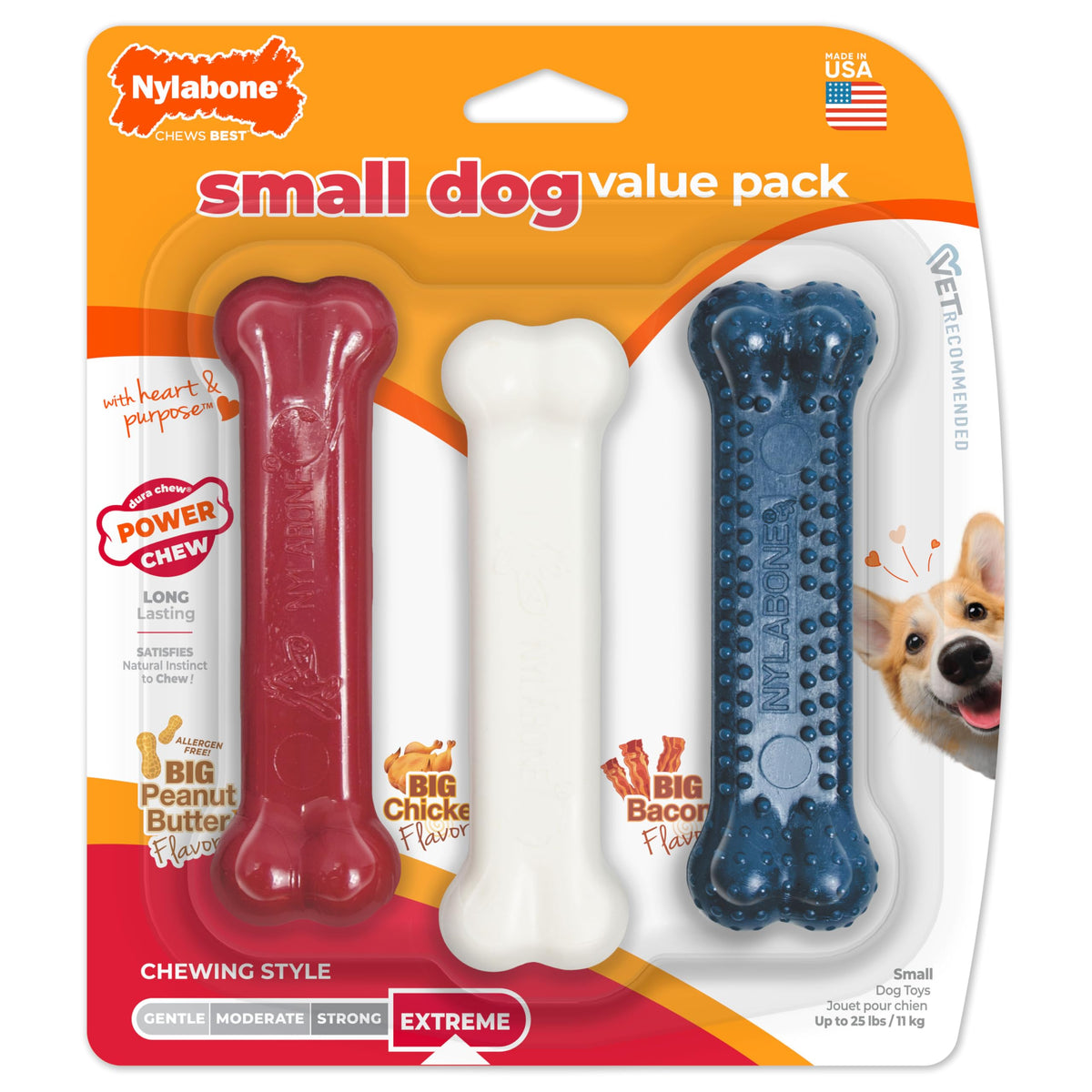 Nylabone Power Chew Original Bone Dog Chew Toys, Small, 3 Count