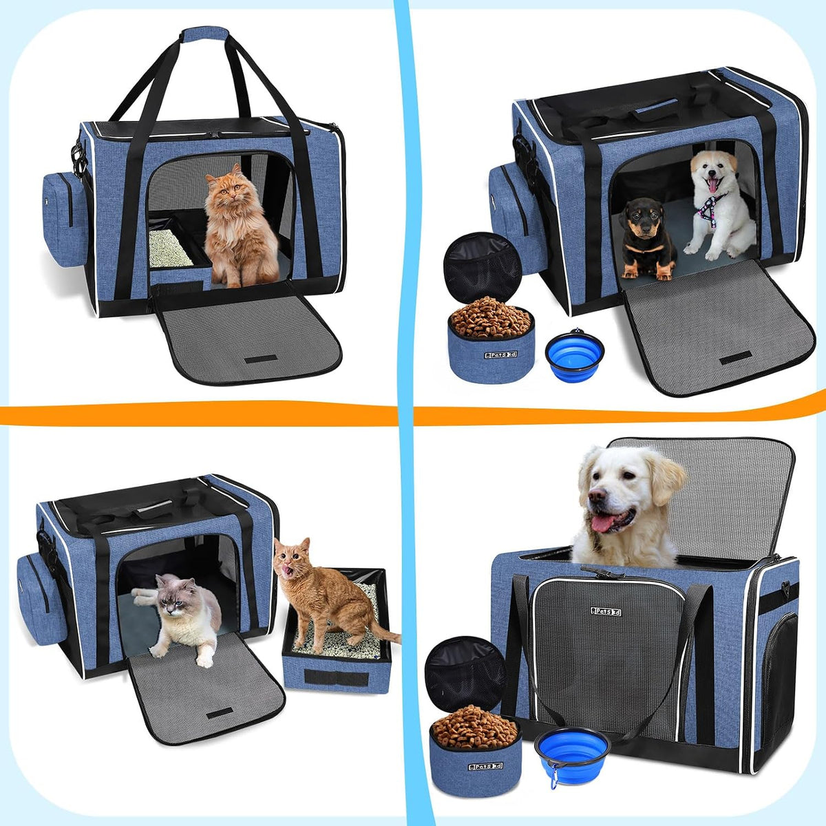 Extra Large Cat Carrier with Litter Box for Car Travel, Blue