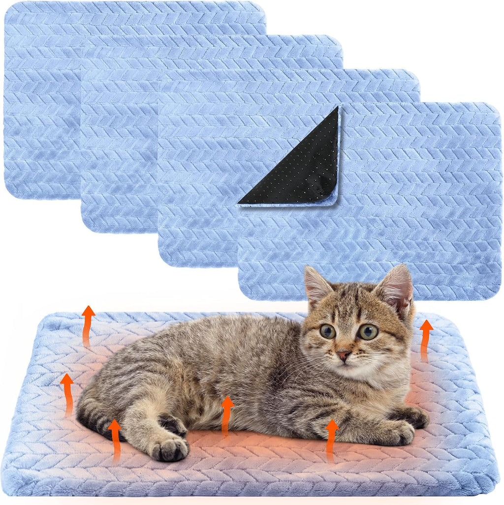 Drydiet 4 Pack Self Warming Cat Bed Mat Self Heating Pad for Dog Extra Warm Winter Pet Pad Washable Thermal Pads Mats fo