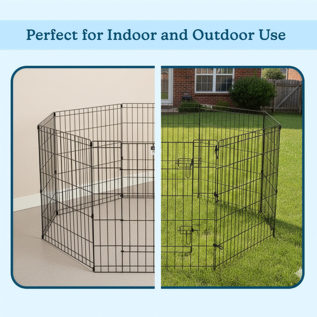 Dog Playpen - Foldable Metal Exercise Puppy Play Pen with 8 24x30in Panels - Indoor/Outdoor Pen with Door for Dogs, Cats or Small Animals by PETMAKER