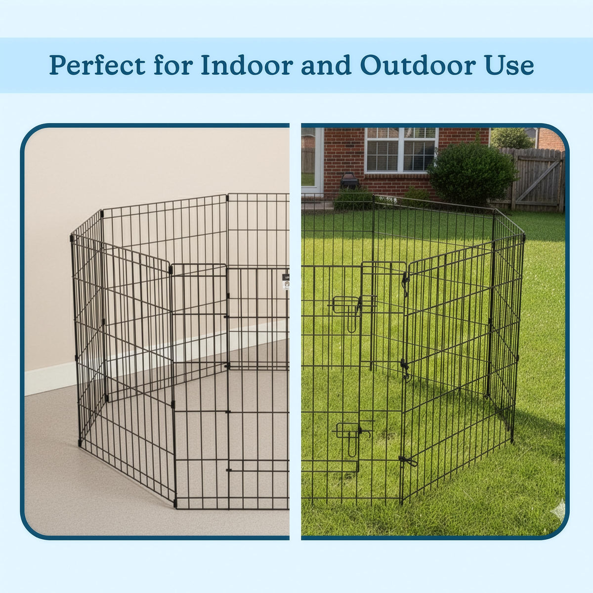 Dog Playpen - Foldable Metal Exercise Puppy Play Pen with 8 24x30in Panels - Indoor/Outdoor Pen with Door for Dogs, Cats or Small Animals by PETMAKER