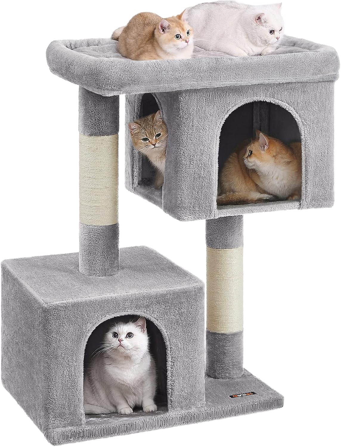 Feandrea Cat Tree, 40.6-Inch Tall Cat Tower, Cute Plush Condo, Light Gray