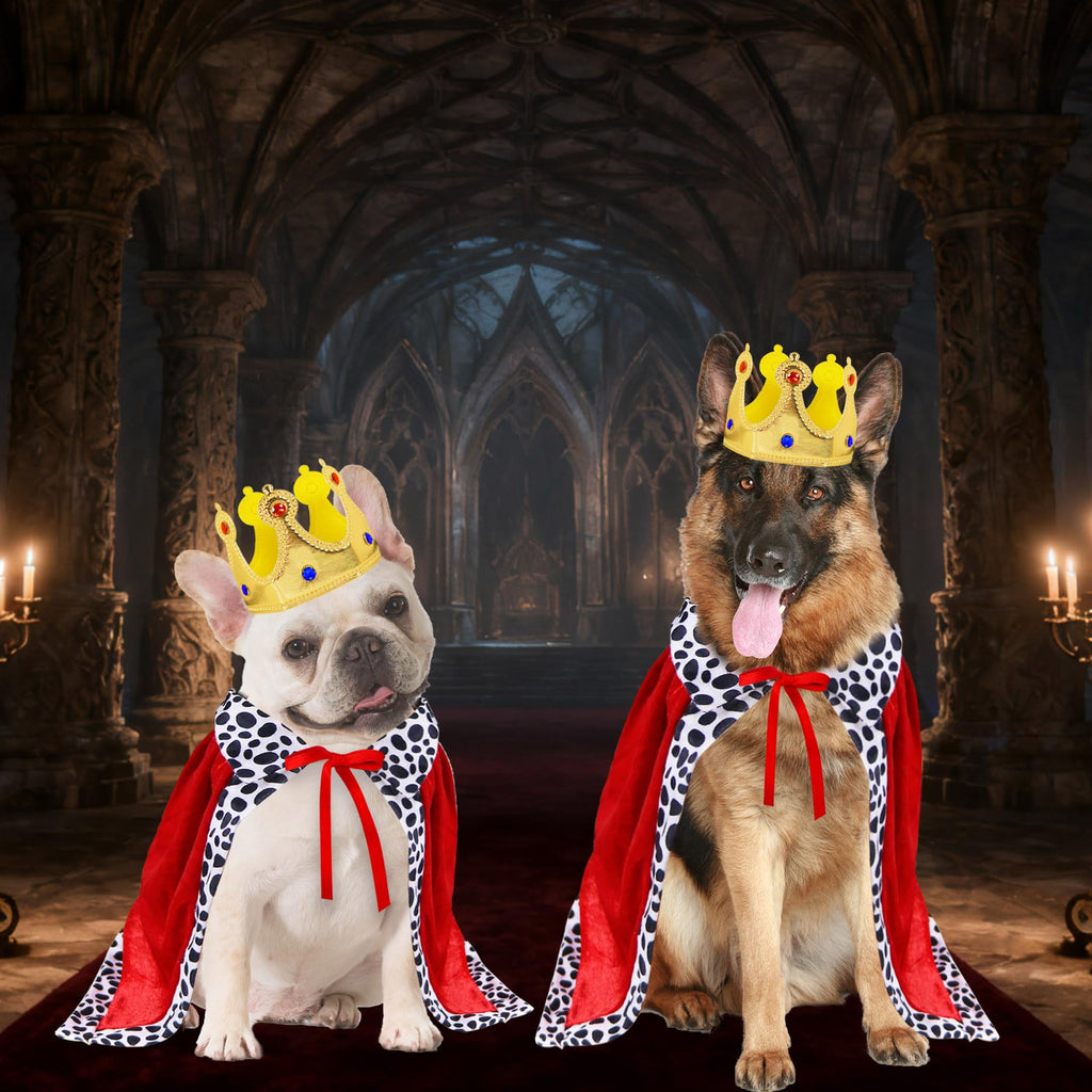 GOYOSWA Dog King Costume, Dog Halloween Costumes King Cloak Crown Set King Prince Costume for Small Medium Large Dogs (Large)