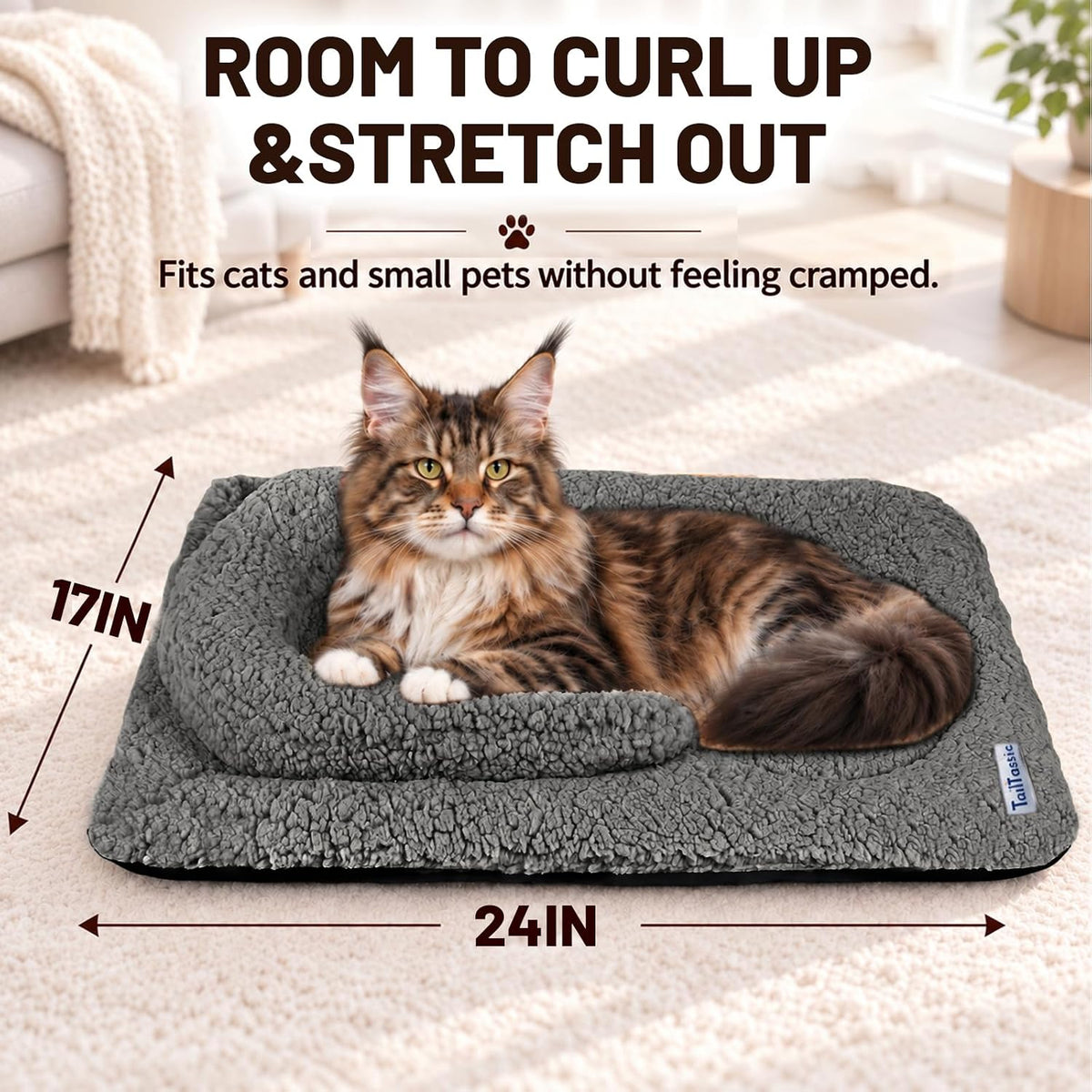 TailTastic Self Warming Cat Bed with U-Shaped Pillow for Warmth & Support