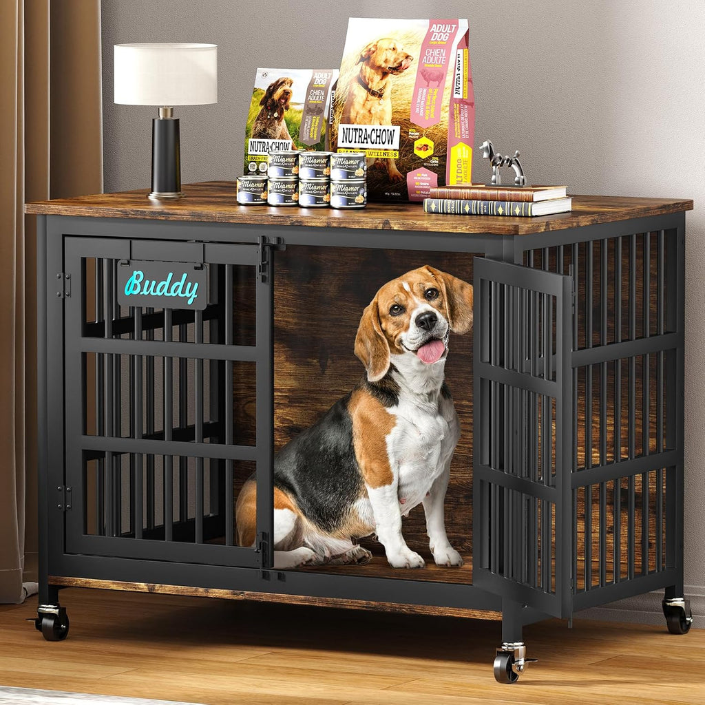 EasyCom 41''Dog Crate Furniture with Wheels, Dog Cage for Medium Dogs DC103