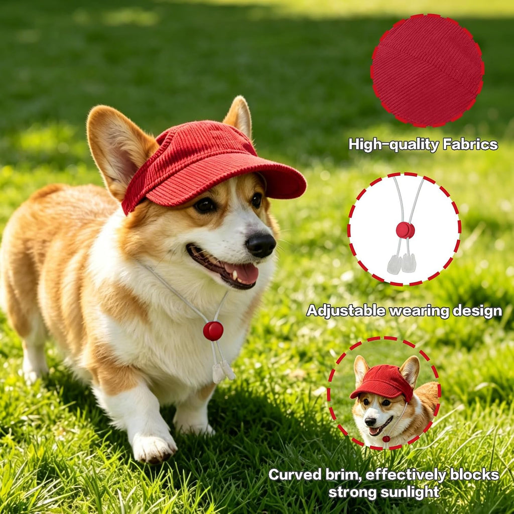 Pet Dog Baseball Cap, Cat Hat, Cat Dog Sun Cap with Ear Holes, Adjustable Puppy Outdoor Sun Hat (Pure Red, Small)