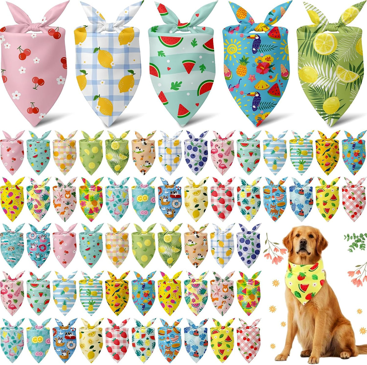 60 Pcs Fall Dog Bandana Bulk Thanksgiving Pet Scarf, Turkey Pattern