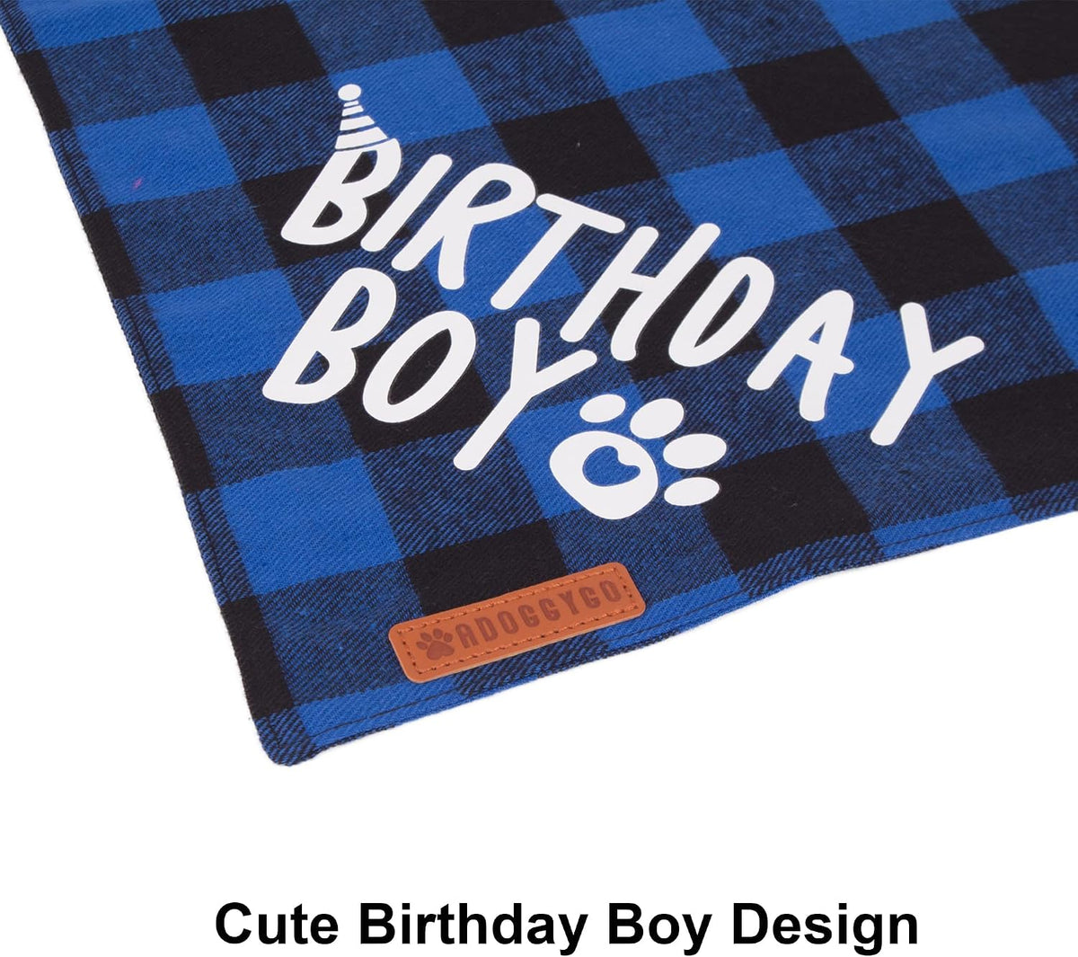 Dog Birthday Hat Bandana Set, Blue Plaid Boy Dog Bandana, X-Large