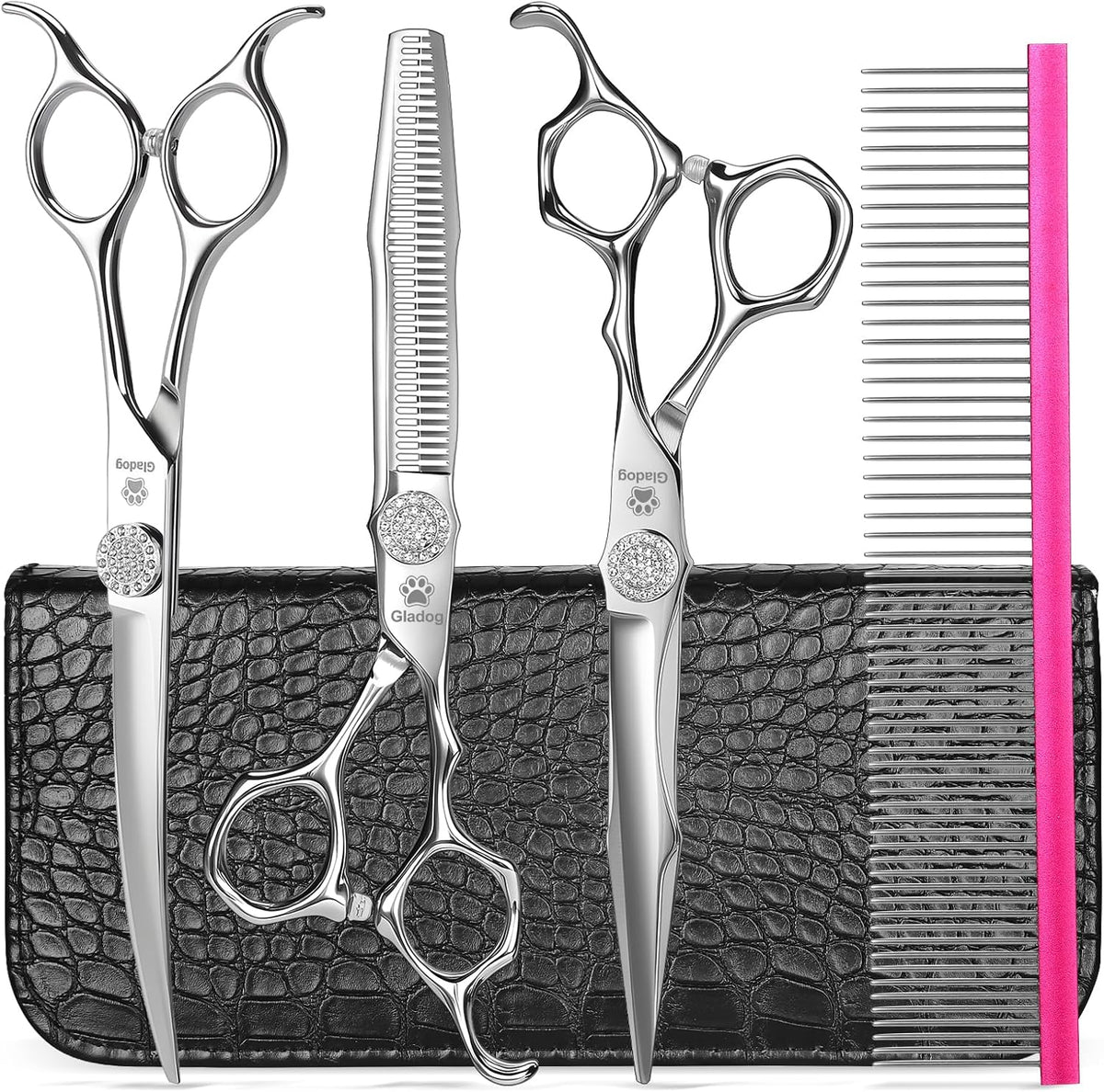 Professional 5 in 1 Dog Grooming Scissors Set with Safety Round Tips, Sharp and Heavy-duty Pet Grooming Shears for Cats