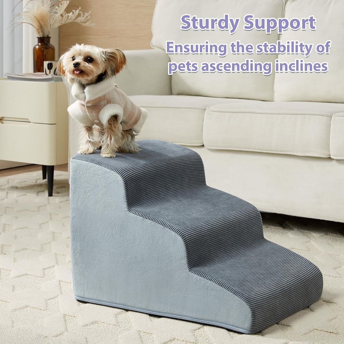 Dog Stairs for Small Dogs, 2-Steps Dog Ramp for Couch, Pet Stairs with Highly Supportive Foam and Non-Slip Bottom, Pet S