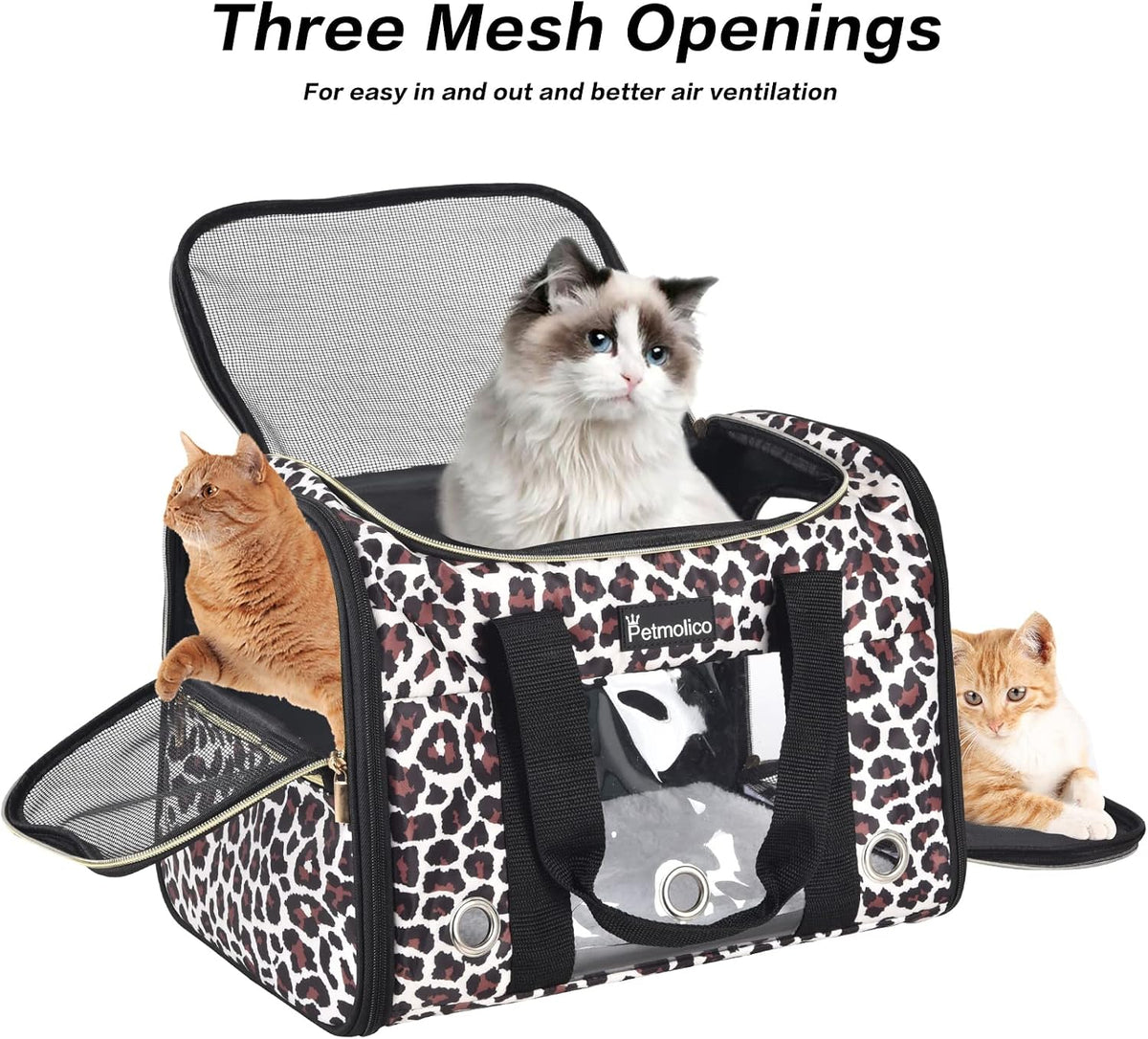 Petmolico Cat Carrier Soft-Sided Airline Approved, Medium, Medium, Leopard